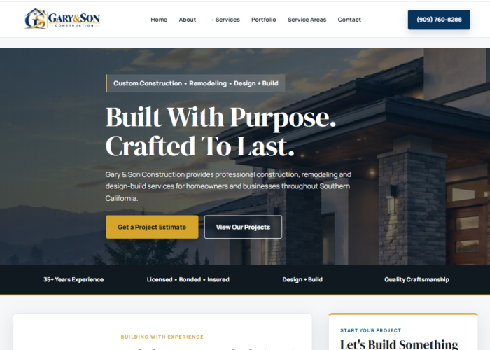 Gary and Son construction website design