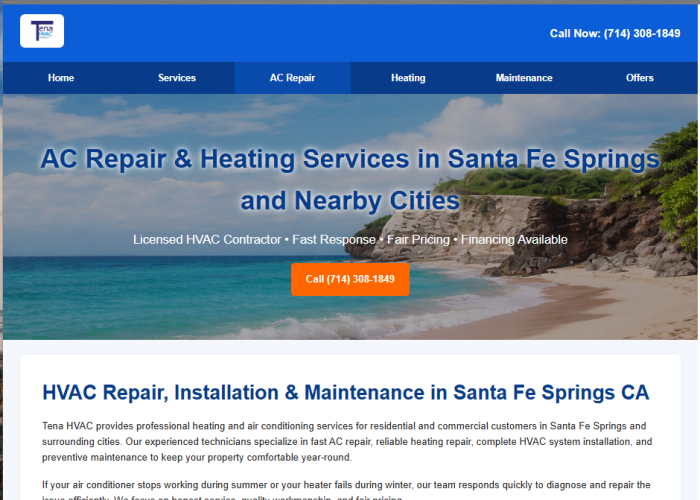 Tena HVAC Website Design Example